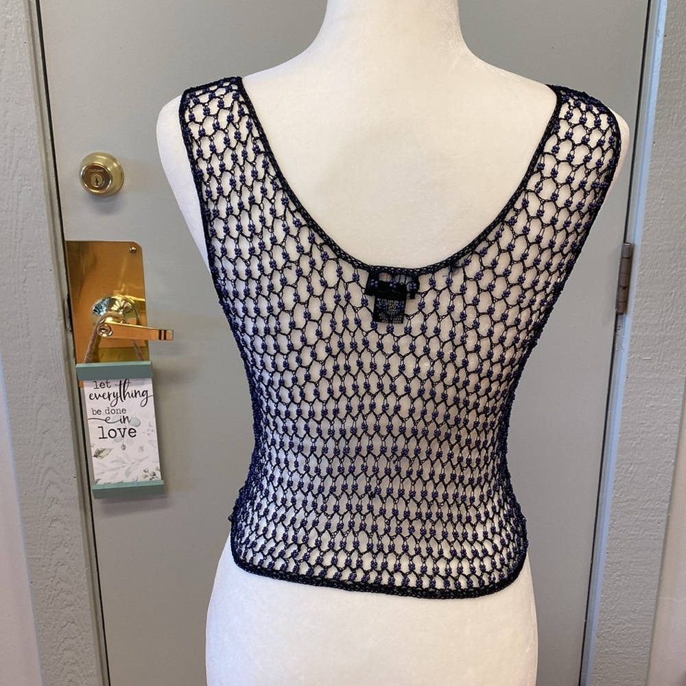 Beaded Crochet Blue Iridescent Tank Top by Denial - OS - Picture 2 of 11